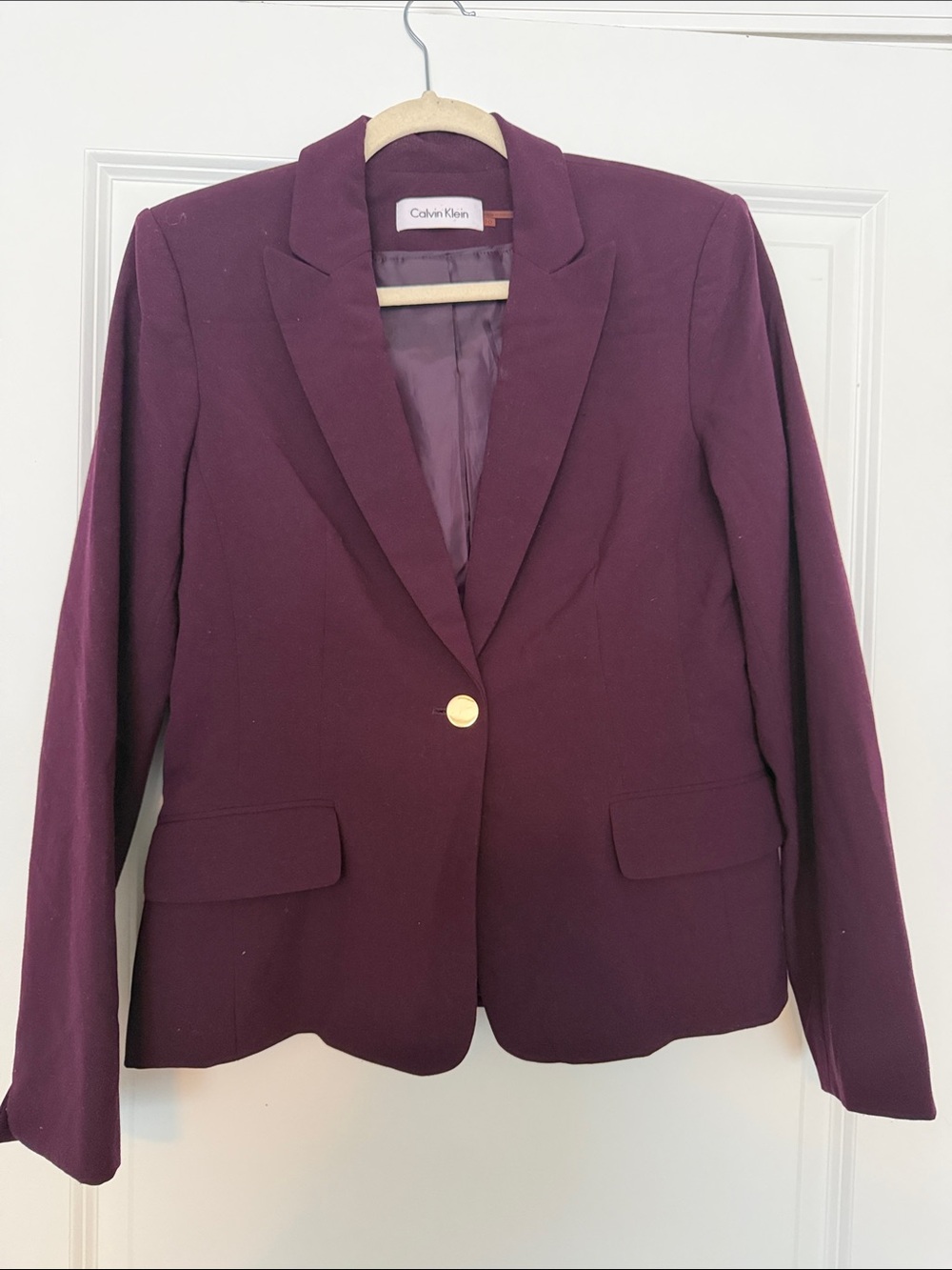 Calvin Klein Women's Plum Single-Button Blazer with Gold Button